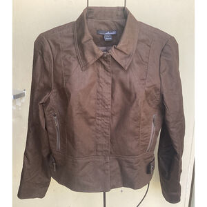 Will Smith Brown Moto Style Jacket Women's Sz Small Zip Up W/Buckle Accent